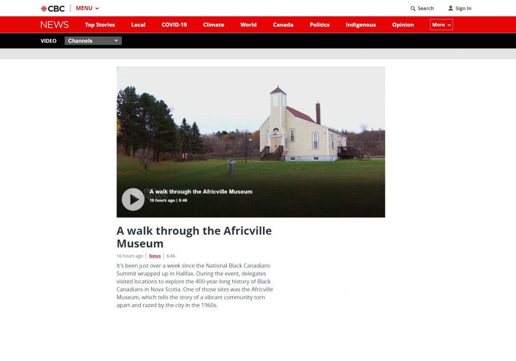 CBC describes a walk through Africville Museum after Black Summit